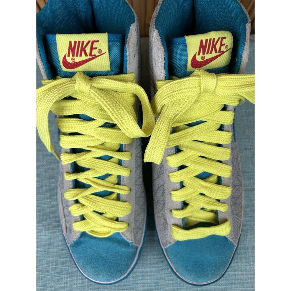 NIKE Blazer Hi VTG 2009 Metallic Platinum Grass Blue Yellow Women's Size 9 - Picture 7 of 12